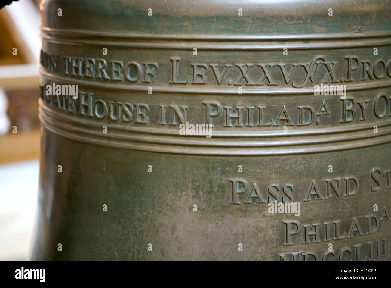 Liberty bell replica in Wisconsin state capital. Stock Photo