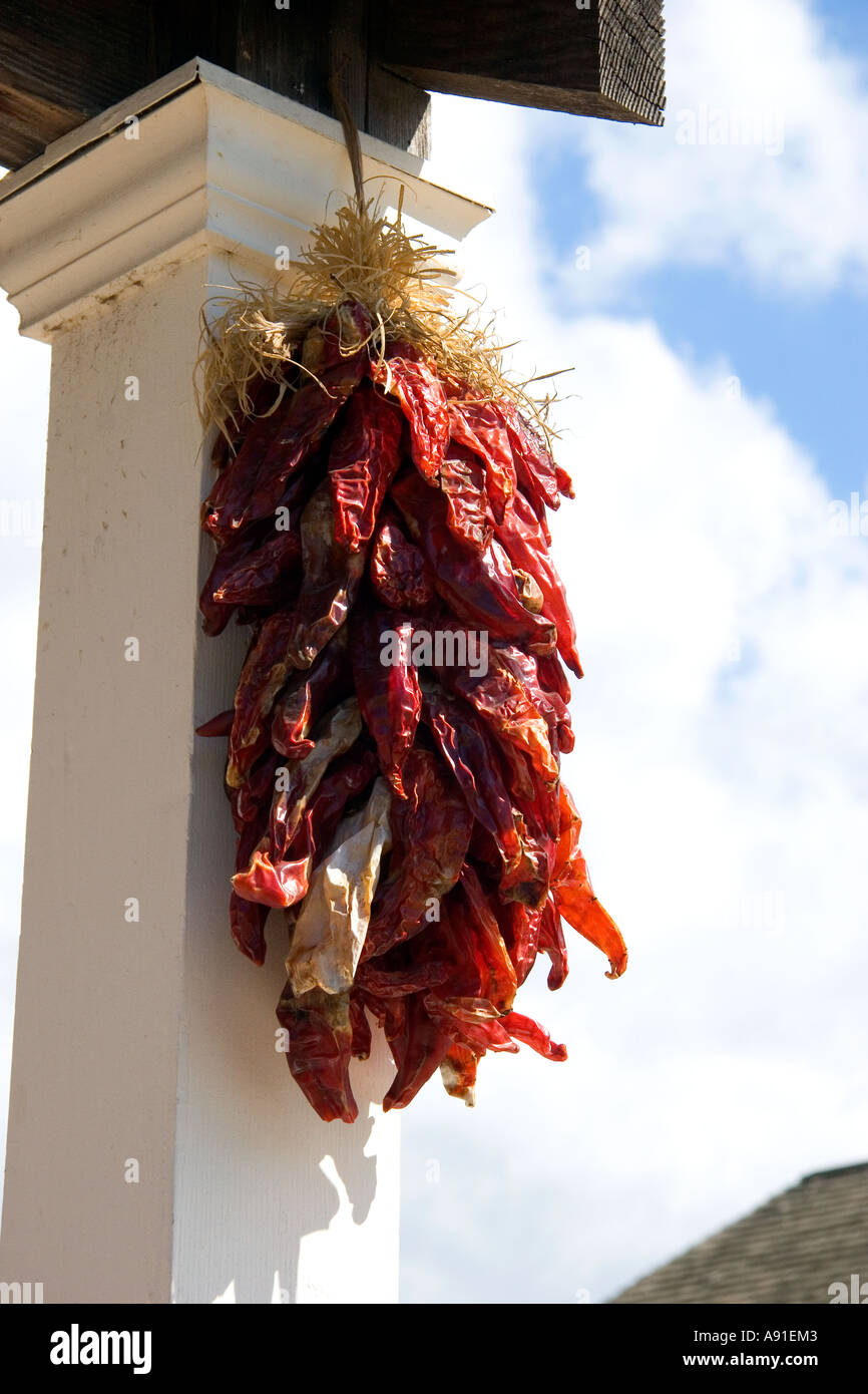 Dried chili peppers hang from a store front at Old Town, San Diego