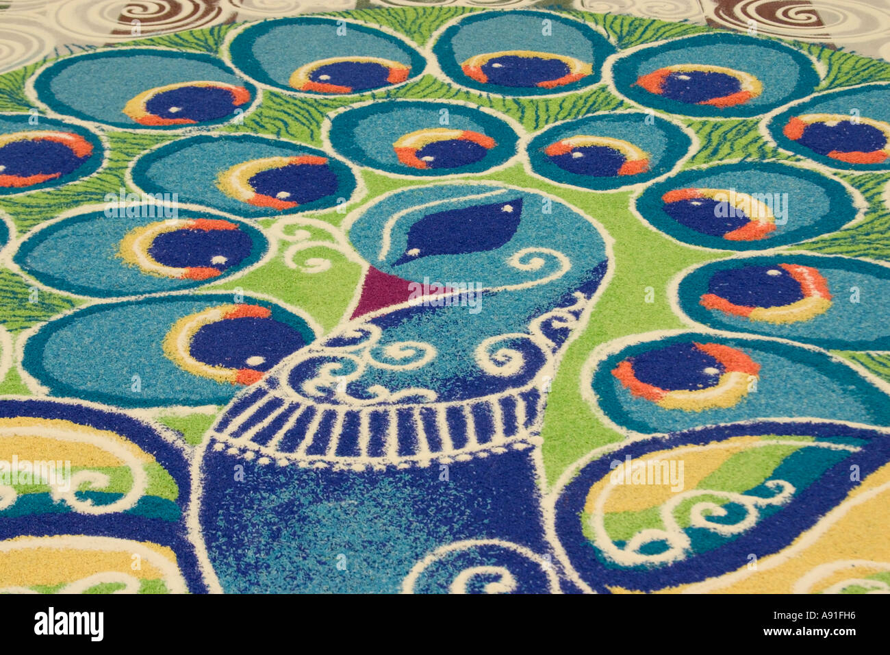 kolam - decorative artwork drawn on floor by south indians using rice Stock Photo