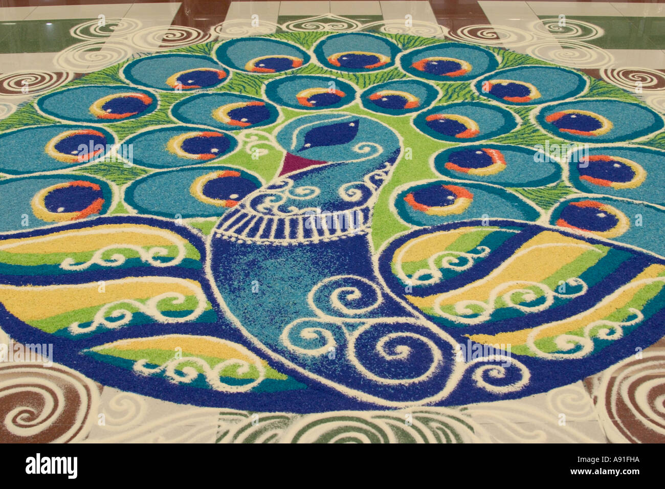 kolam - decorative artwork drawn on floor by south indians using rice Stock Photo