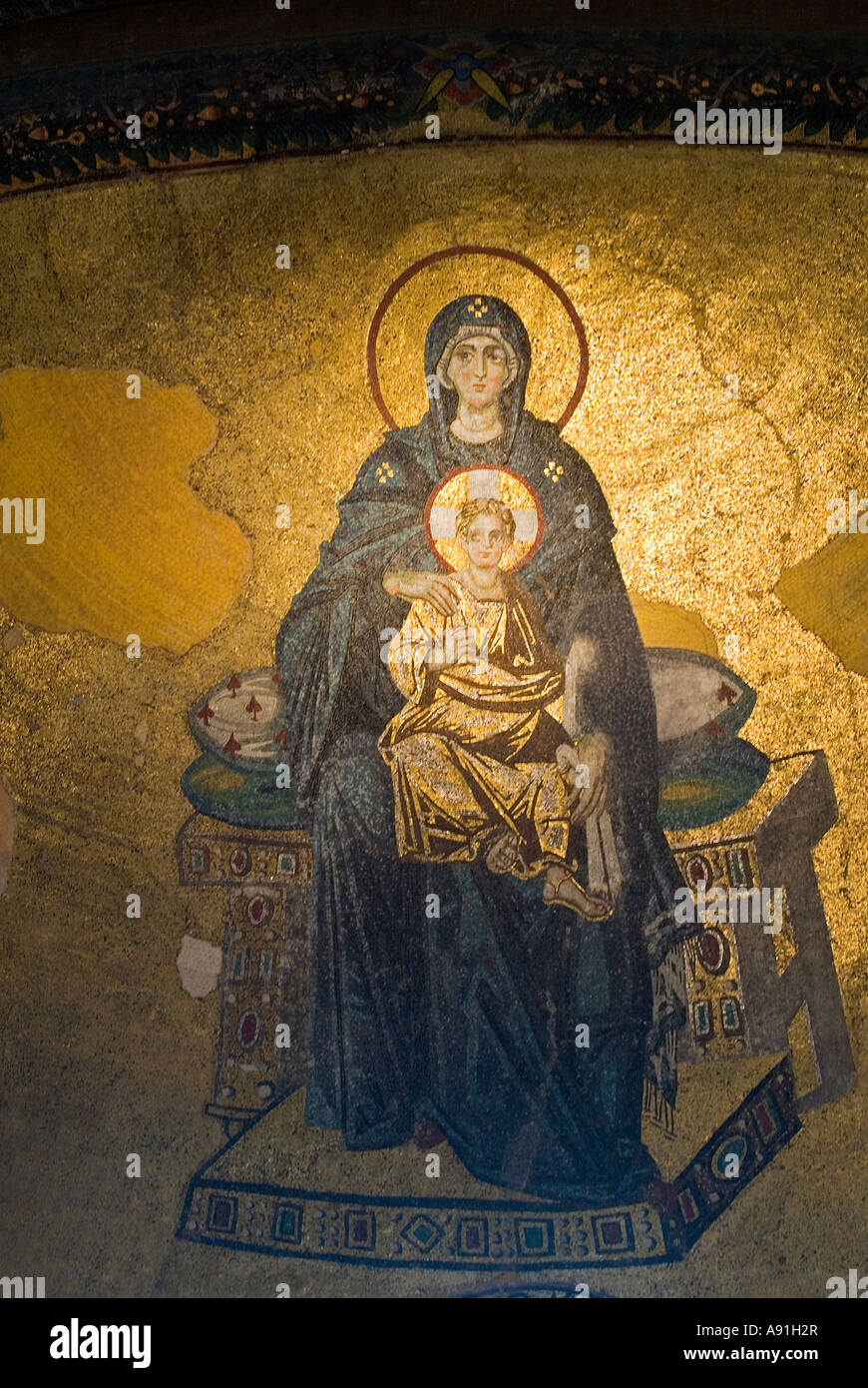 Hagia Sophia detail of Virgin with Christ Child blessing. Stock Photo