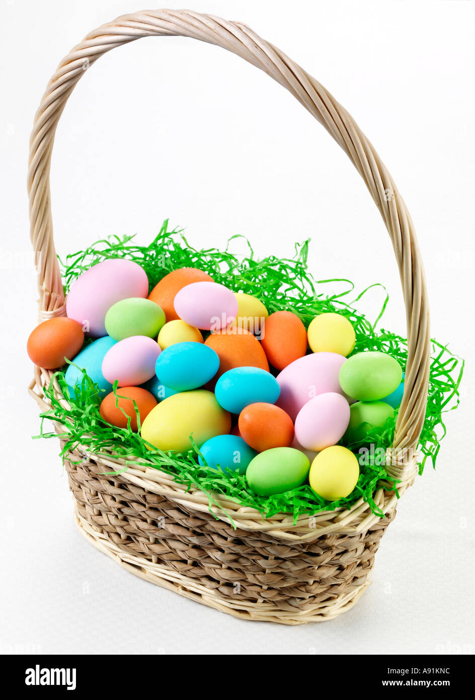 EASTER EGGS IN BASKET Stock Photo