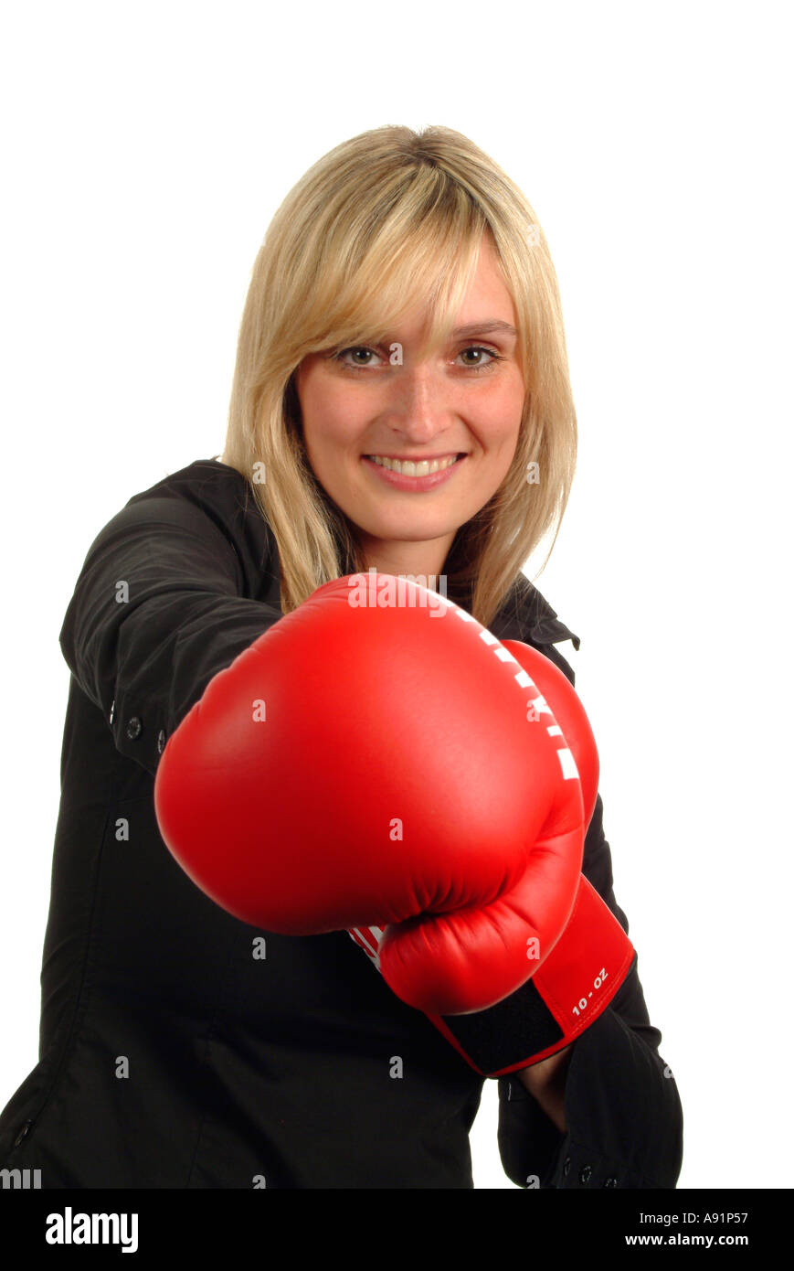young woman girl with boxing gloves Junge Frau mit Boxhandschuhen Stock Photo