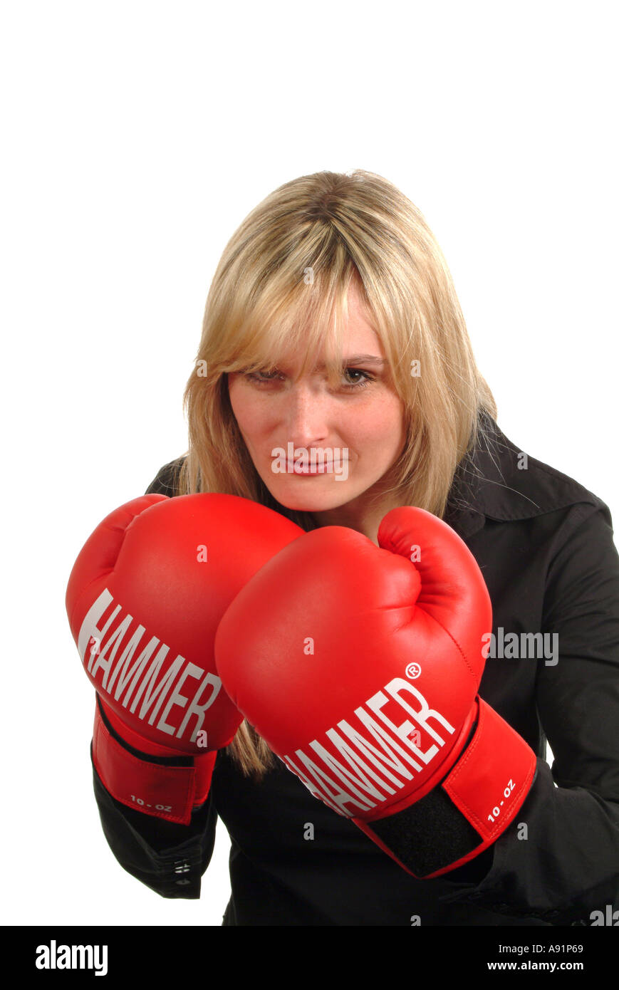 young woman girl with boxing gloves Junge Frau mit Boxhandschuhen Stock Photo