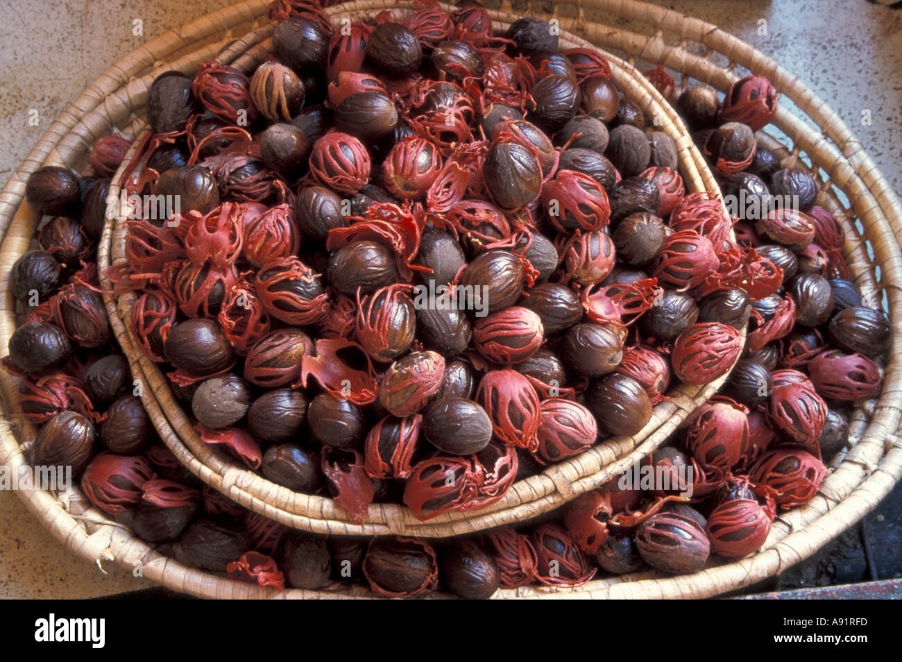 Caribbean, St. Lucia/ Castries. Nutmeg sold in public market Stock Photo Alamy