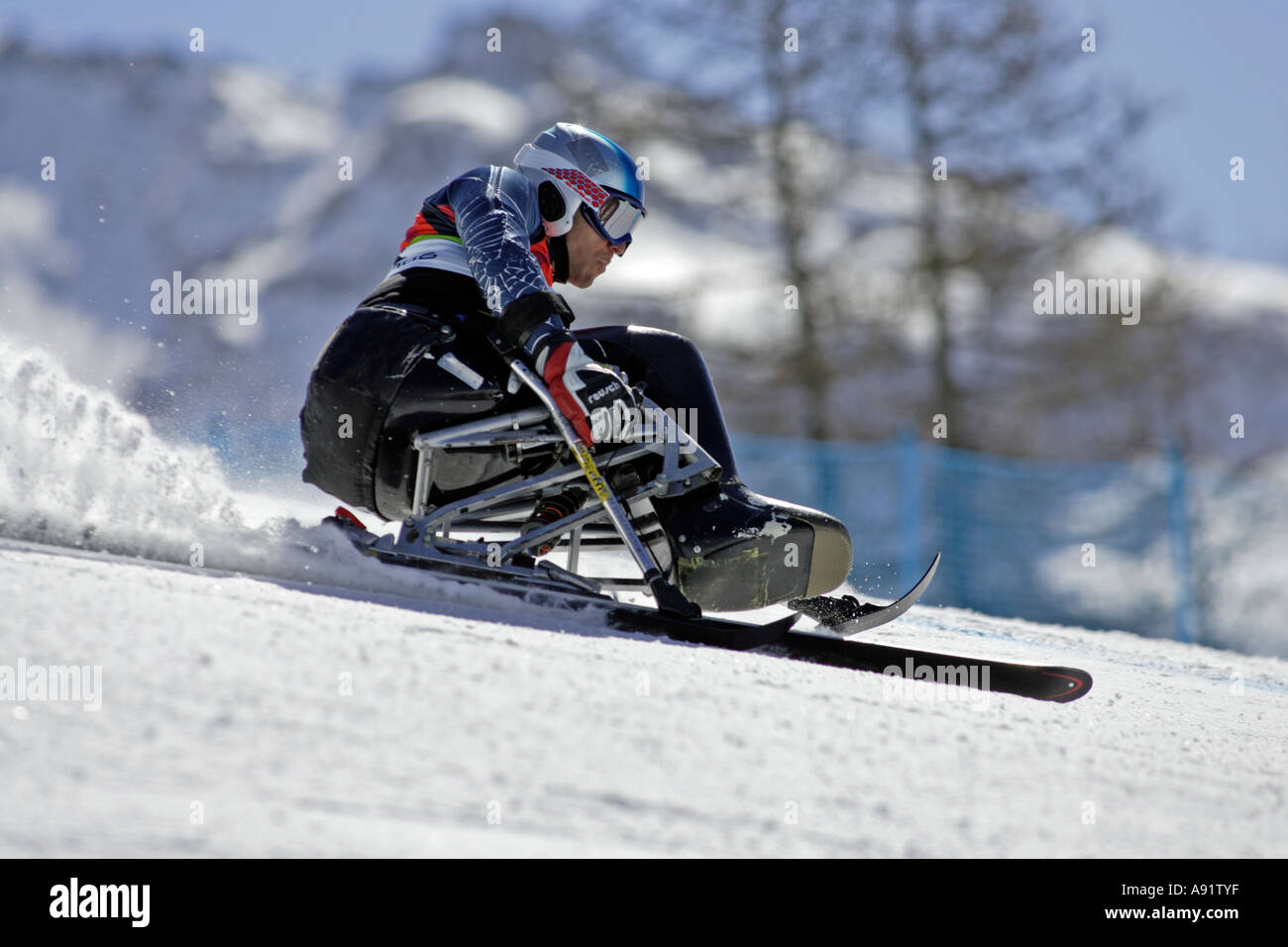 Nick Catanzarite LW10 1 of the USA in the Mens Alpine Skiing Super G Sitting competition Stock Photo