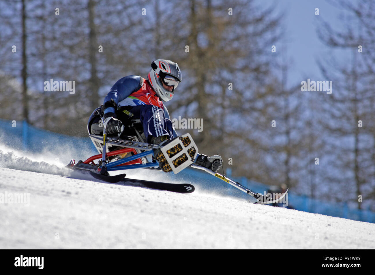 Russell Docker LW12 1 of Great Britain in the Mens Alpine Skiing Super G Sitting competition Stock Photo