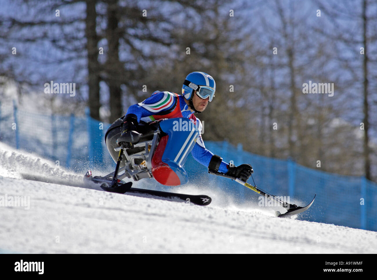 Emanuele Pagnini LW12 1 of Italy in the Mens Alpine Skiing Super G Sitting competition Stock Photo