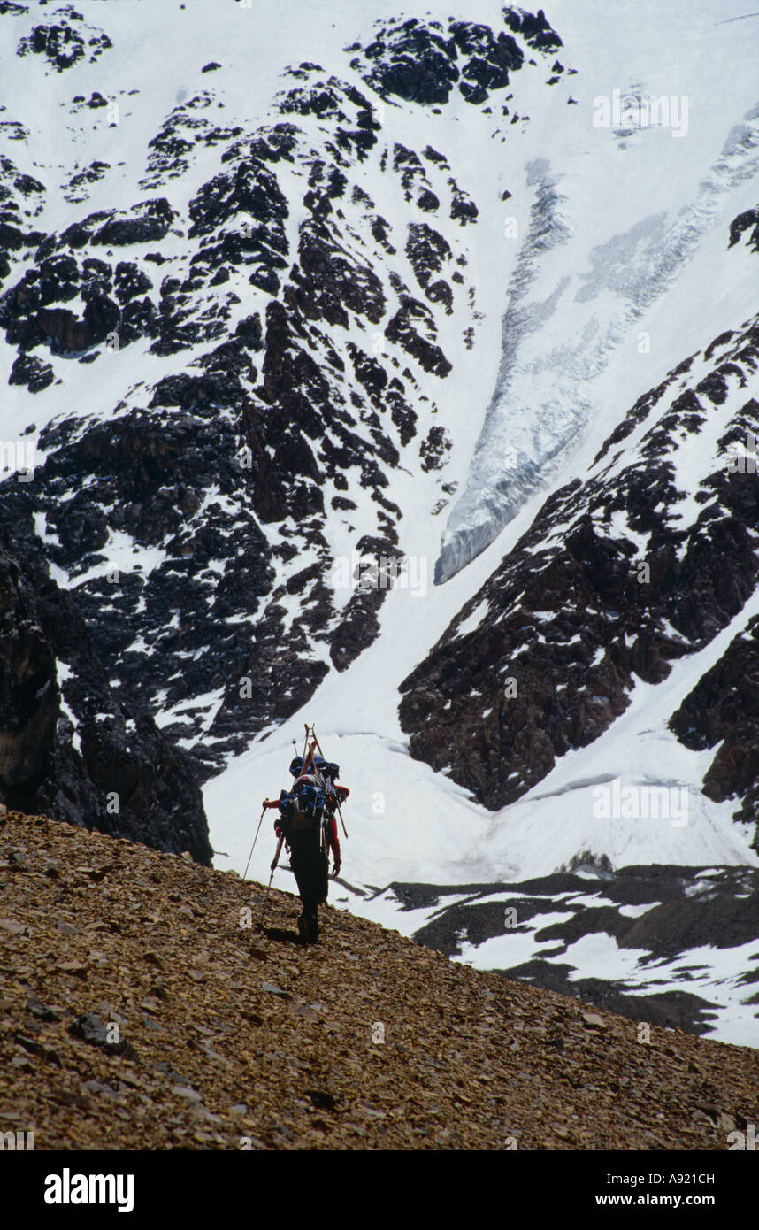 Kasha Rigby and Hilaree O Neill approaching Cerro Mercedario Argentina Stock Photo