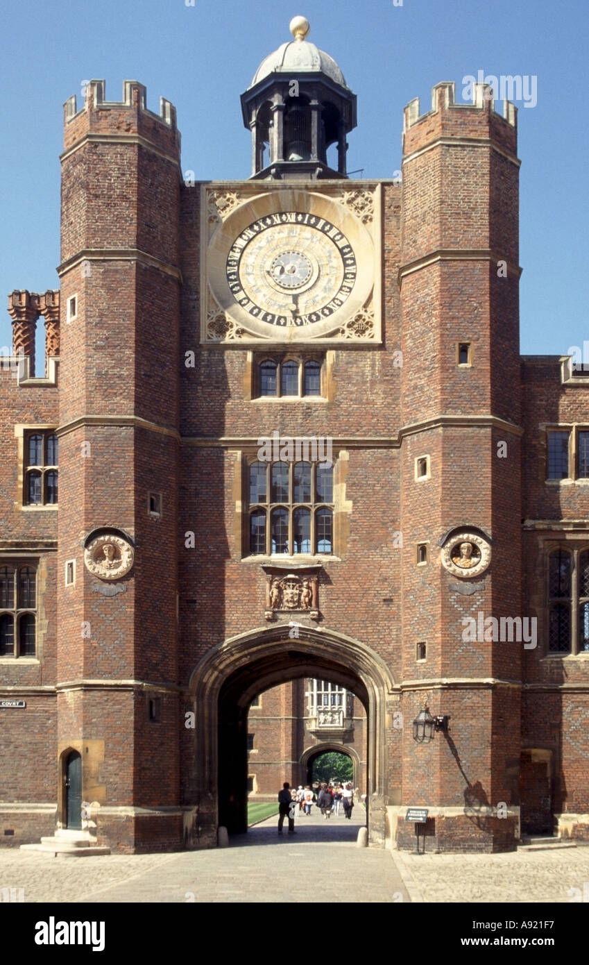 Historical Hampton Court Royal Palace Anne Boleyn's Gate Tudor gatehouse & astronomical clock made for Henry VIII Richmond on Thames London England UK Stock Photo