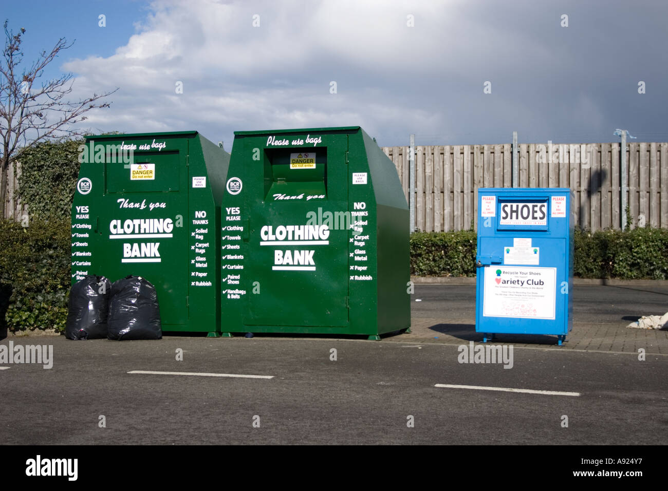 Charity clothes collection containers Stock Photo 6986166 Alamy