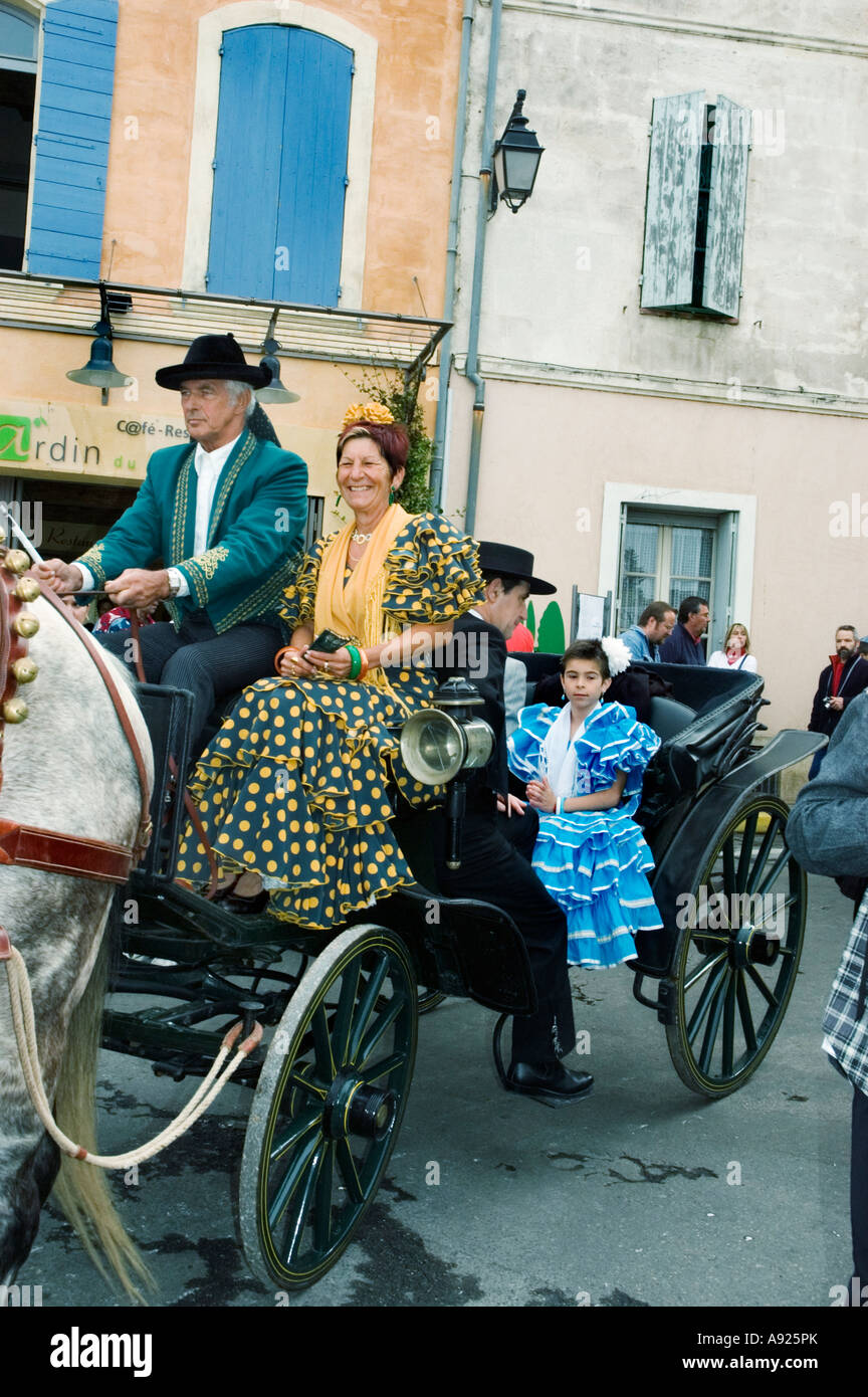 Arles France, Feria Bullfighting Festival Andalusian Parade in Old Town