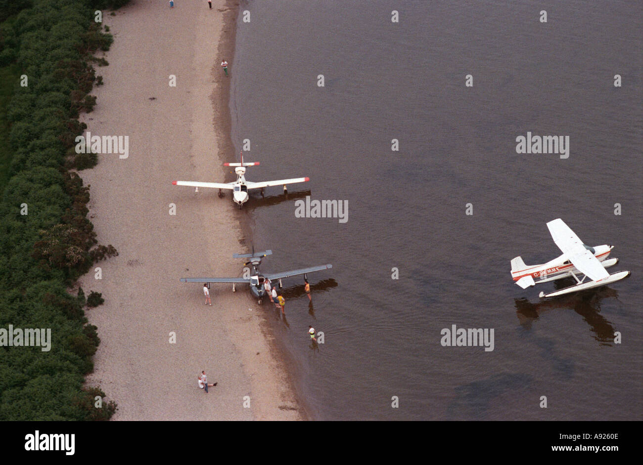 Seaplanes on a beach on Loch Lomond Scotland Stock Photo