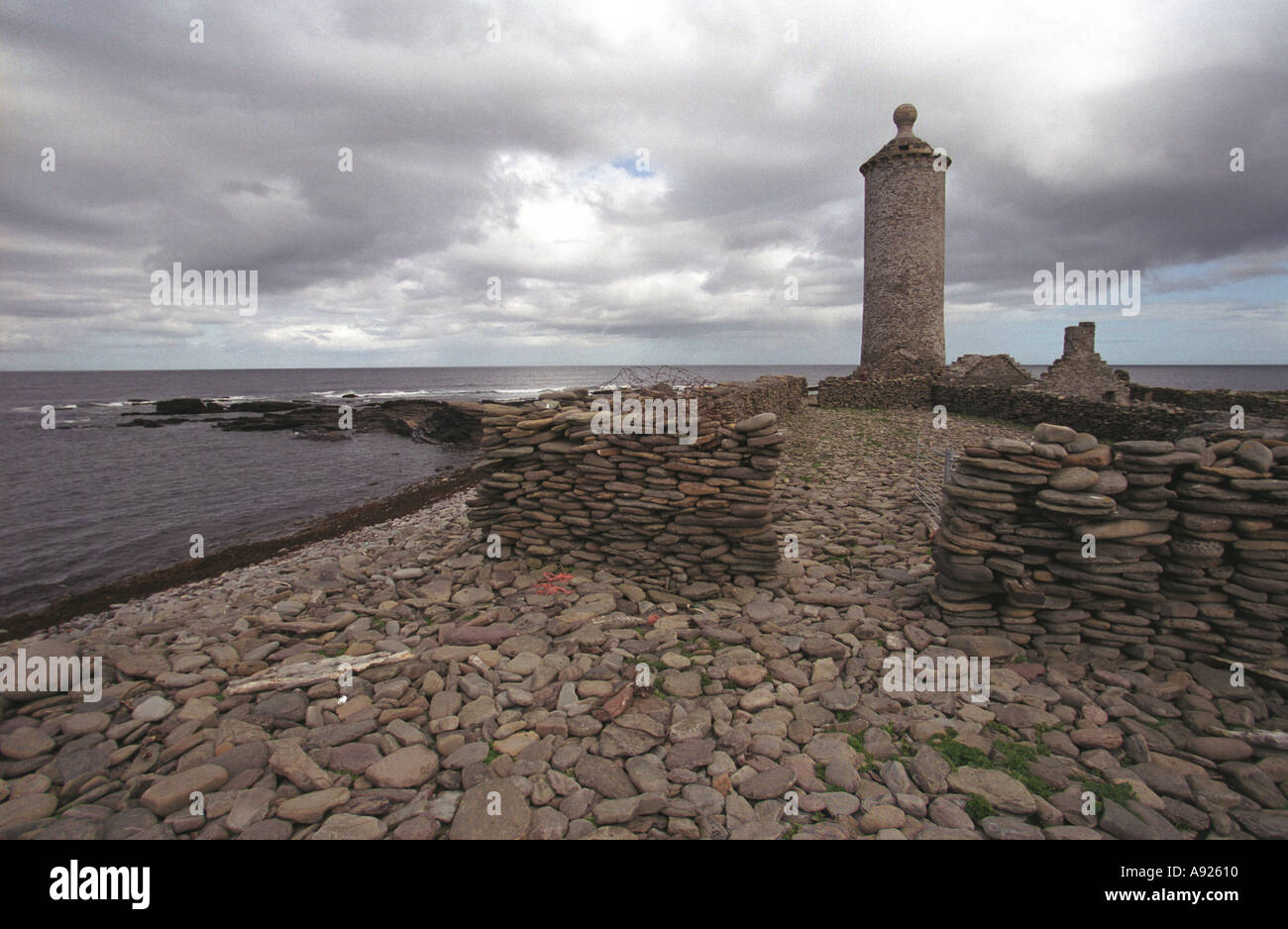 Ancient Lighthouse on North Ronaldsay Orkney Scotland Stock Photo