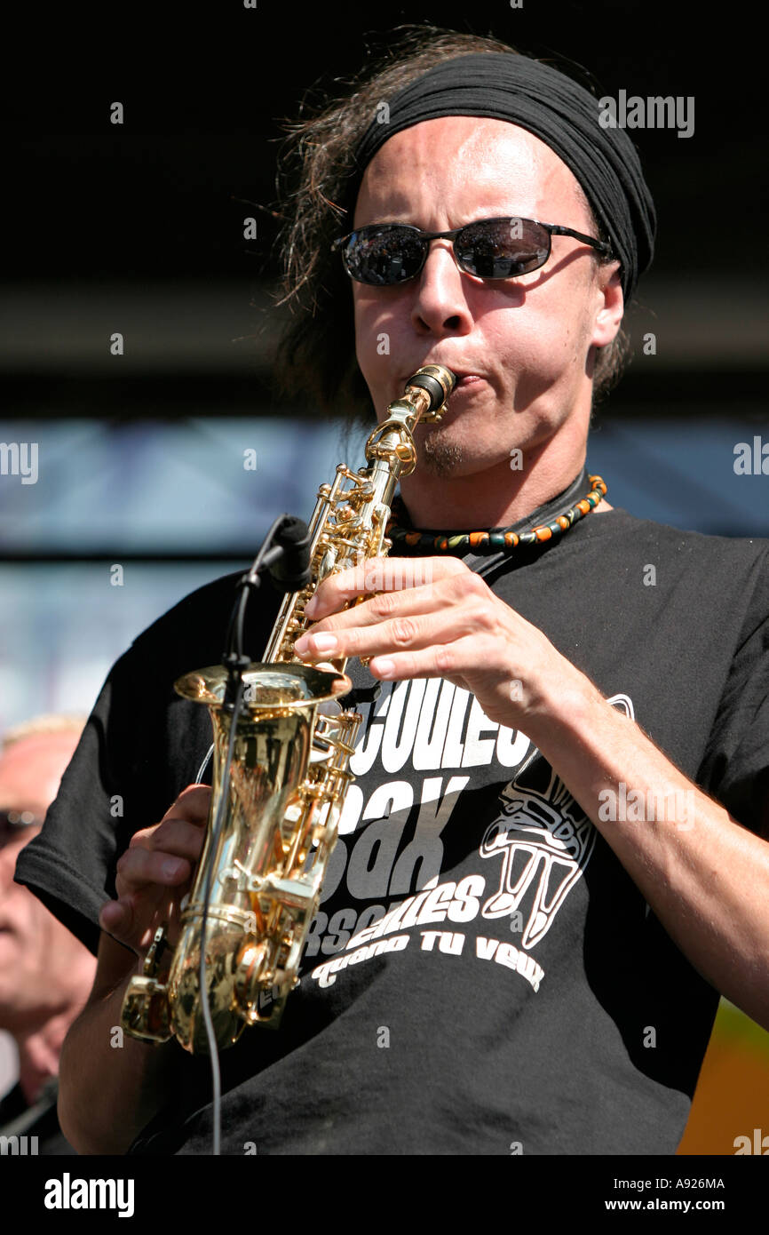 Man playing saxophone during Montreal International Jazz Festival Stock