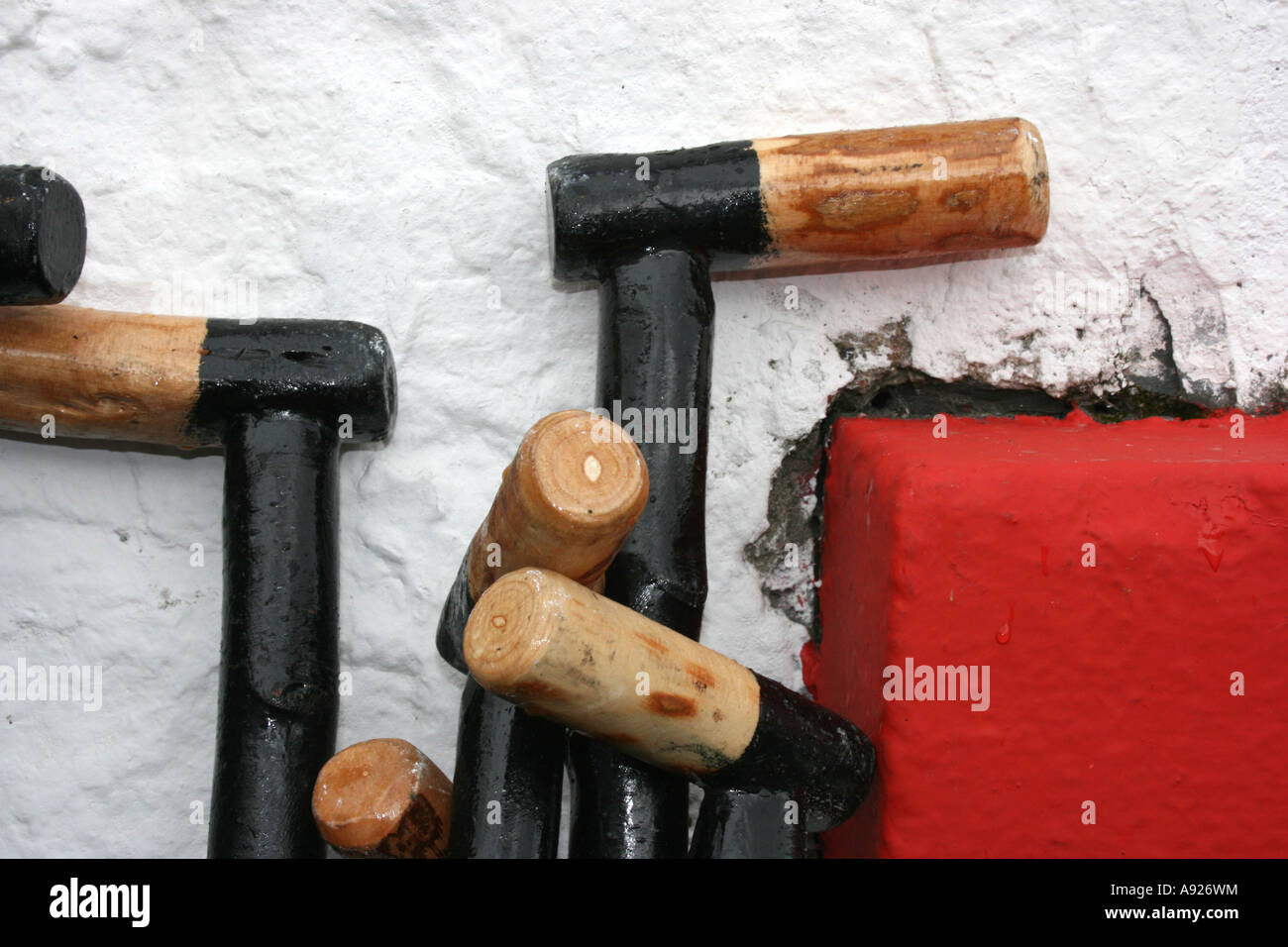 Traditional walking sticks on sale outside crafts shop in Leenane, Connemara, County Galway, Ireland Stock Photo