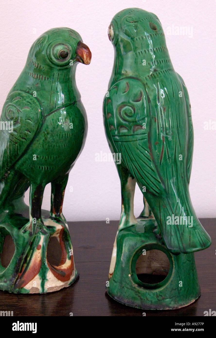 Chinese incense holders in the shape of parrots painted terracotta 19th century Stock Photo Alamy