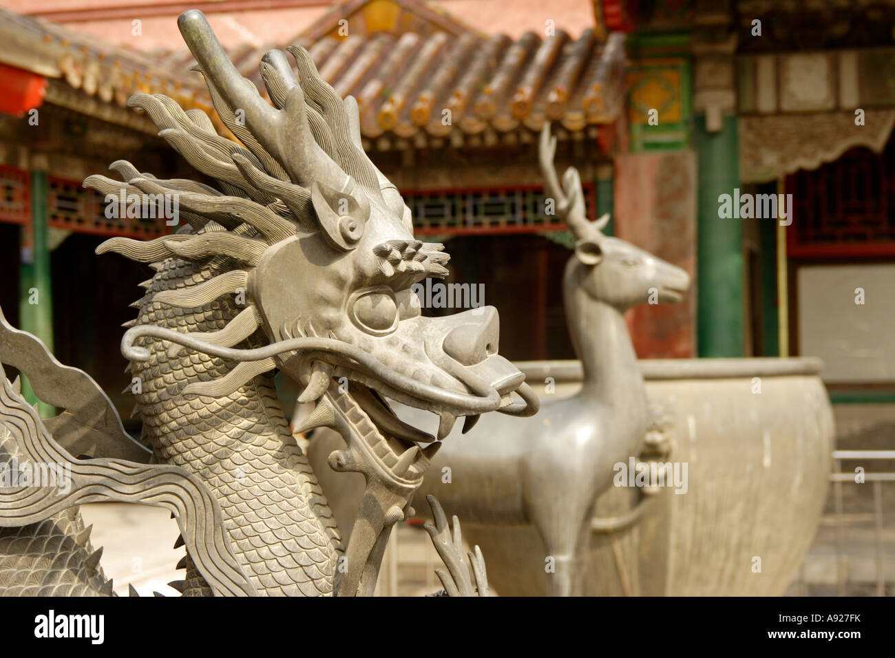 Statue of a Qilin, a Chinese mythical dragon in the Summer Palace, Beijing Stock Photo