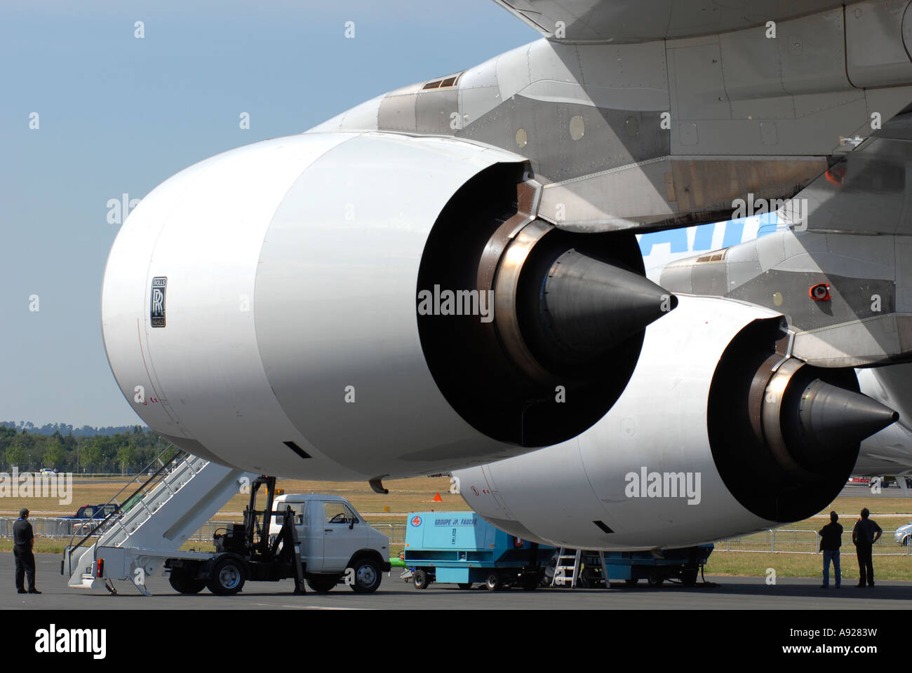 The engines of the Airbus A380 on display at the Farnborough Airshow Hampshire U K Stock Photo