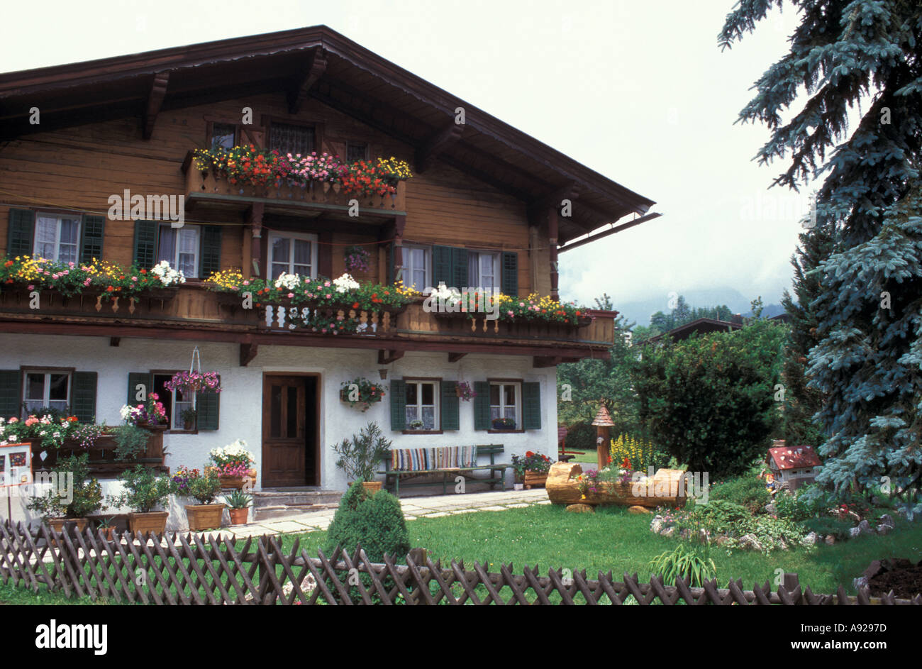 Traditional Austrian Tirol House and Garden, Going, Austria Stock Photo