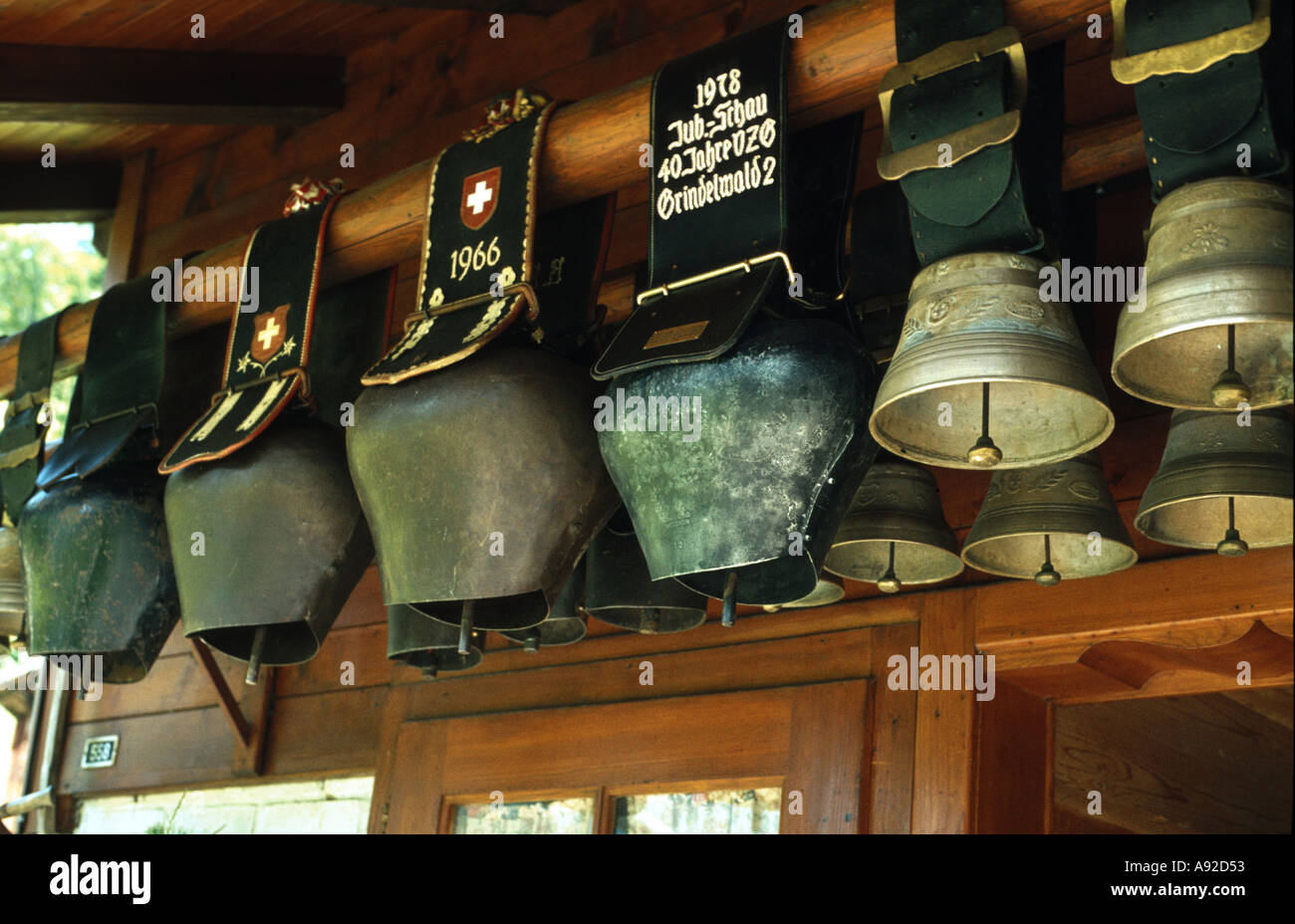 cow bell cow bells switzerland Stock Photo Alamy