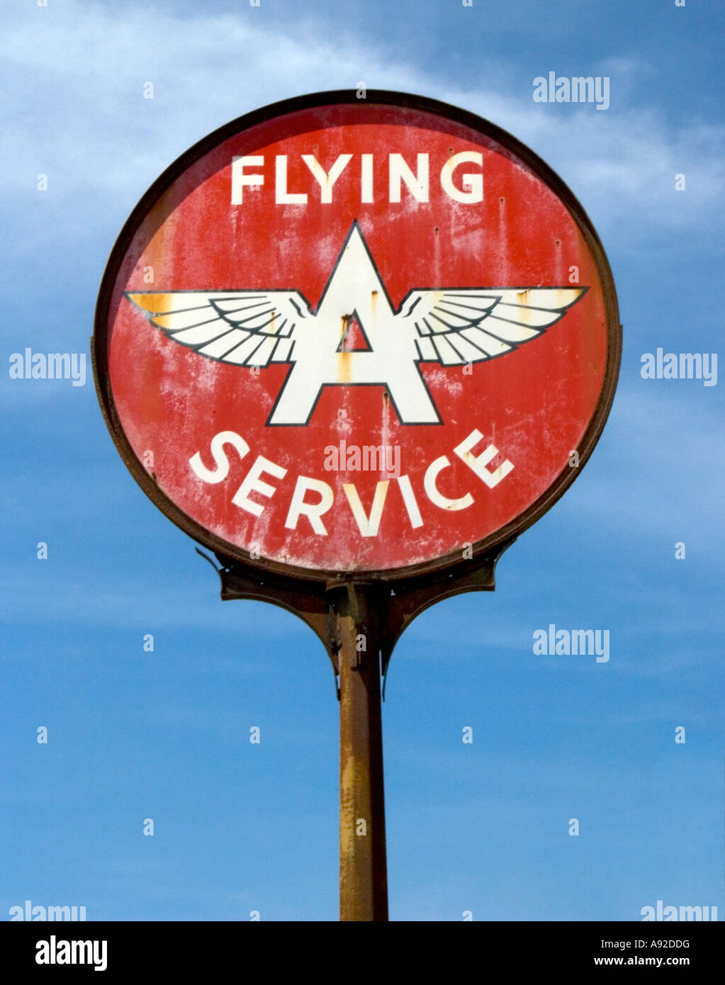 Old Flying A Service Station sign at an old gas station in rural NC Stock Photo