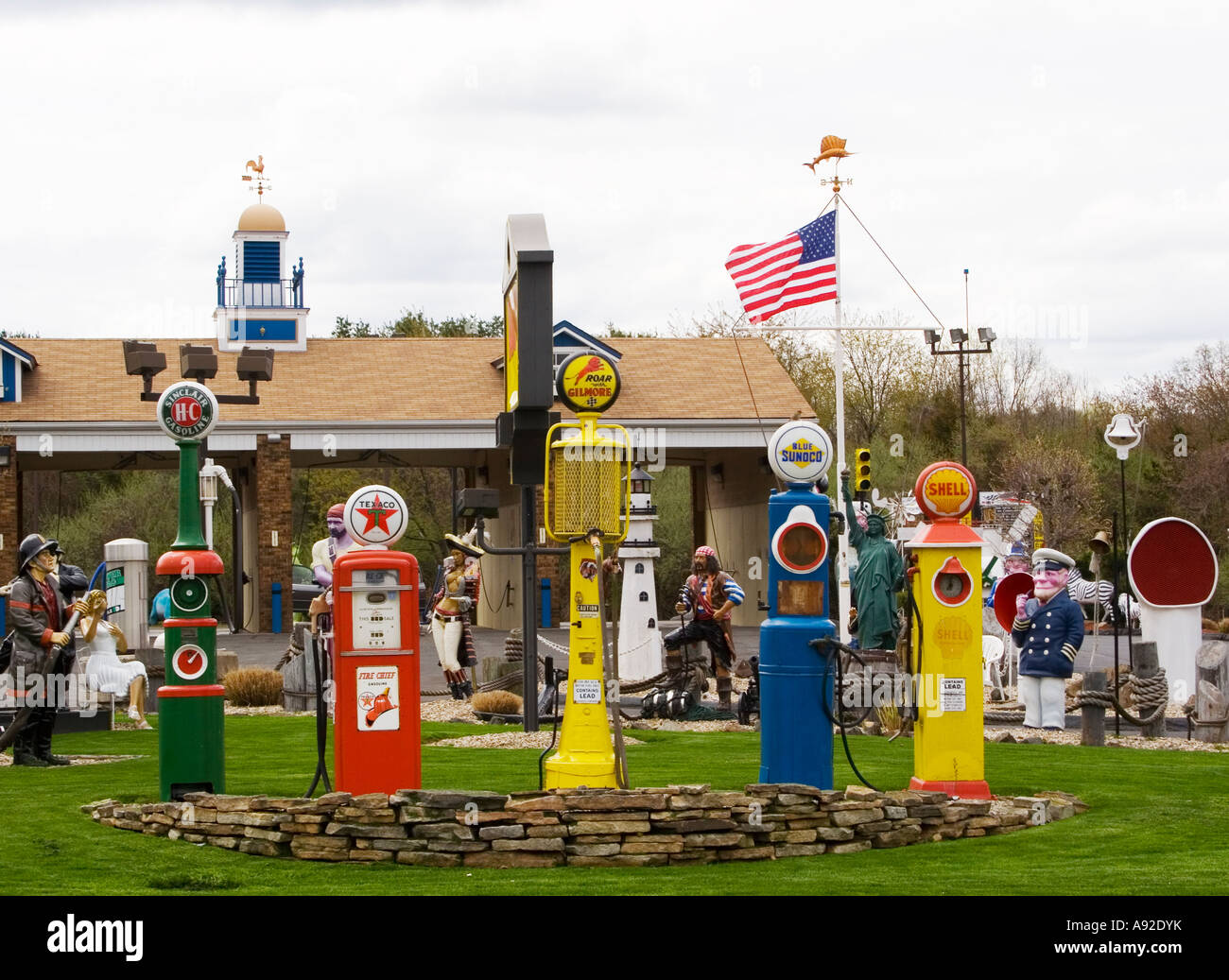 Old gas pumps at the Classic Auto Wash in Cromwell Connecticut Stock