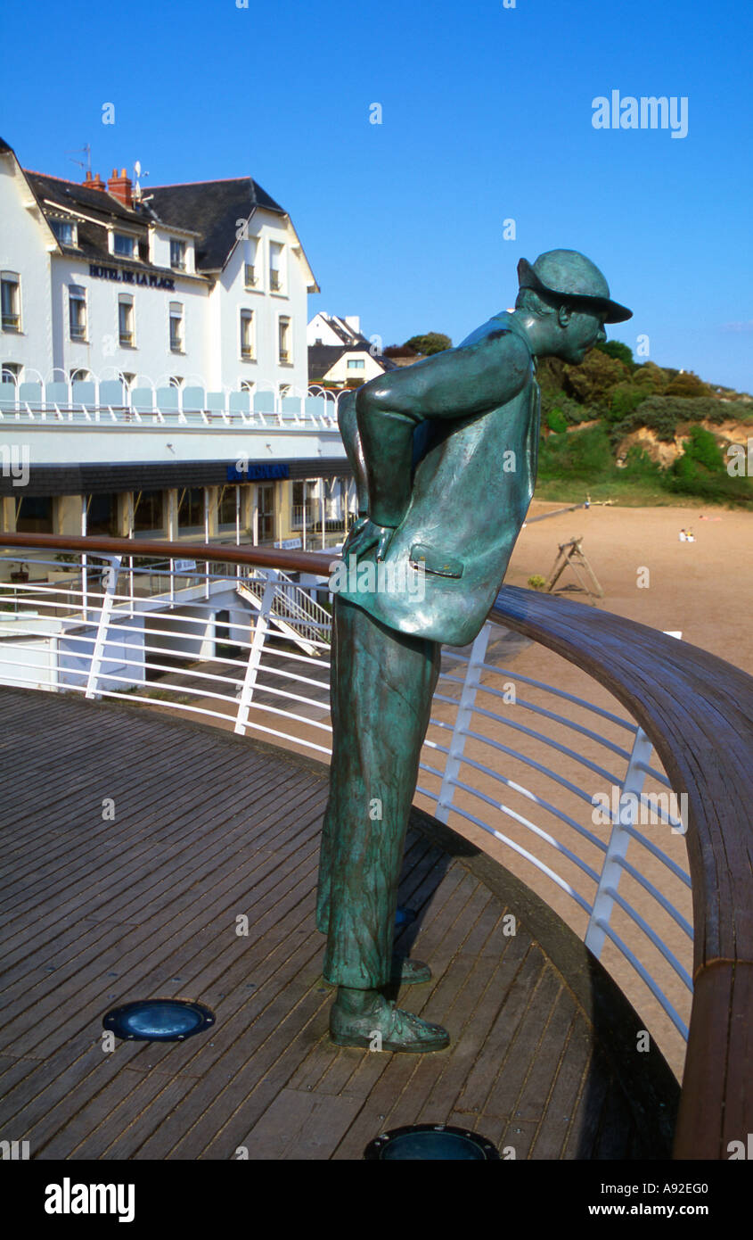 Statue Of Jacques Tati Overlooking Beach At St Marc Sur