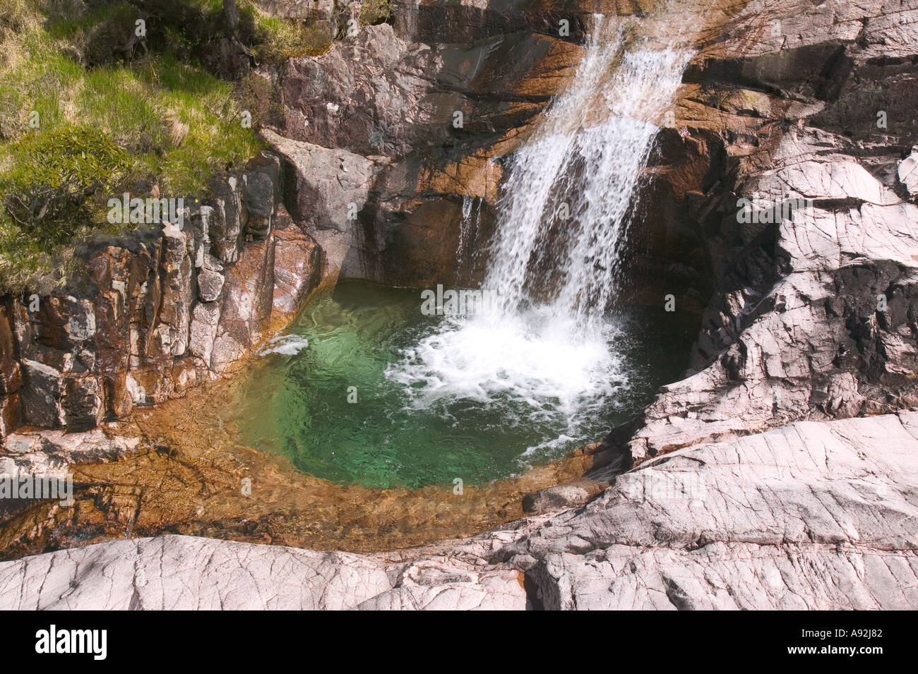 a waterfall plunge pool on the side of Ben Starav Glen Etive Stock Photo