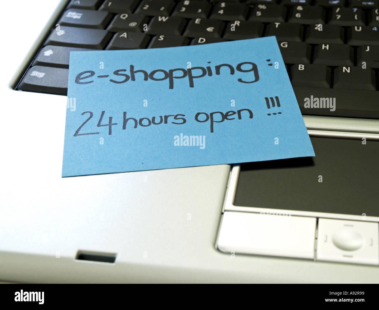 memo note on notebook e shopping 24 hours open Stock Photo - Alamy