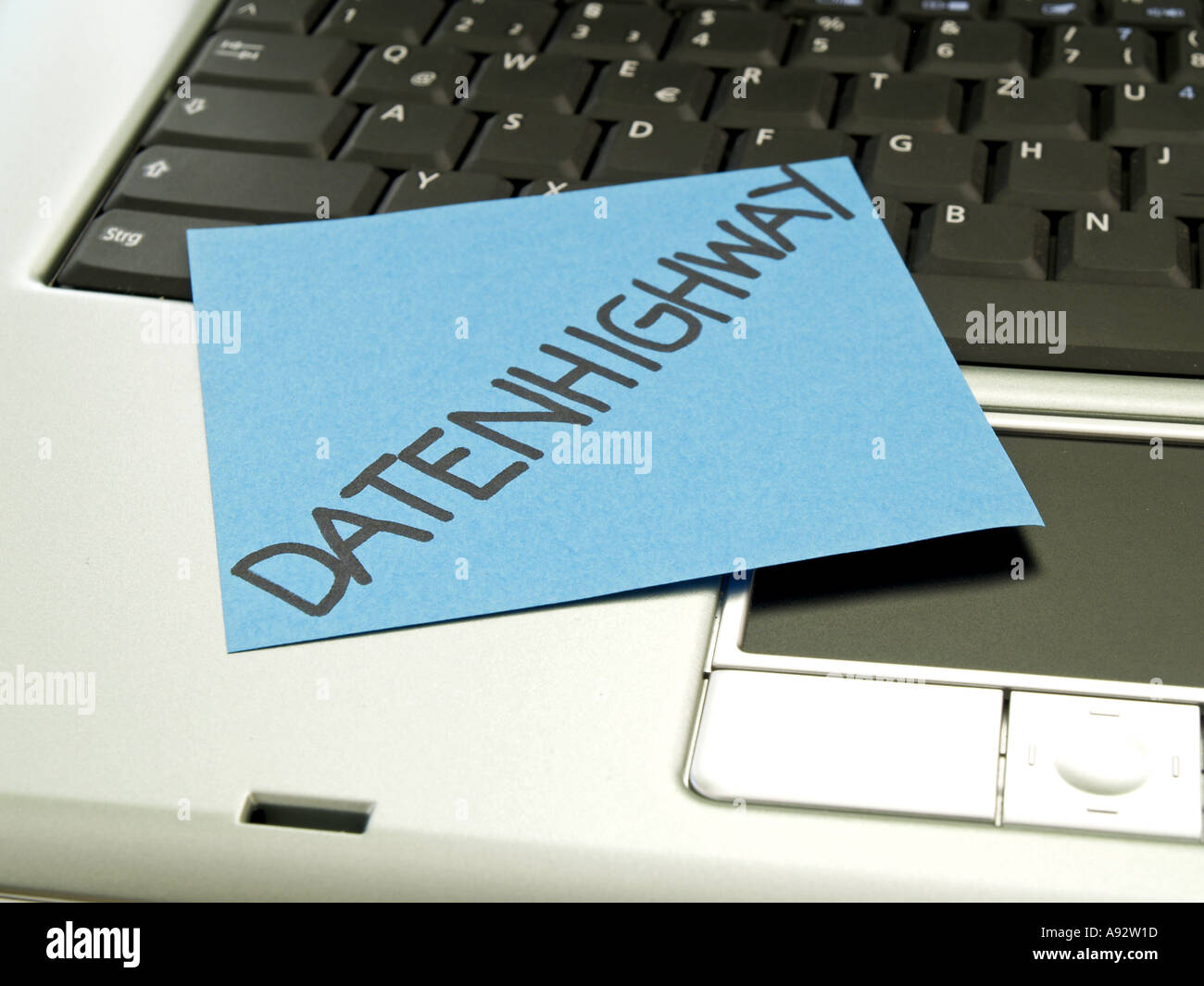memo note on notebook, data highway Stock Photo