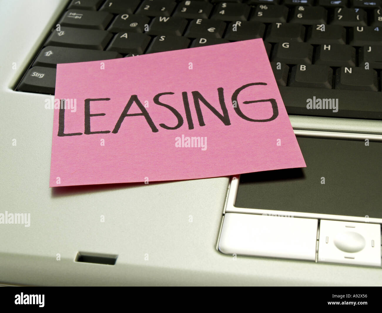 memo note on notebook, leasing Stock Photo