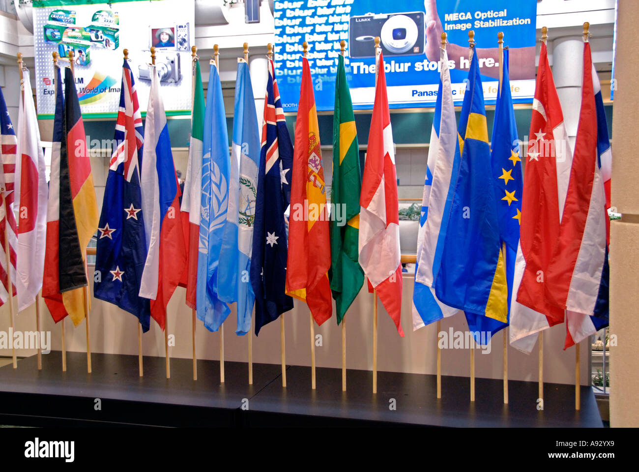 International flags on display at the Orange County Convention Center Orlando Florida FL Stock Photo