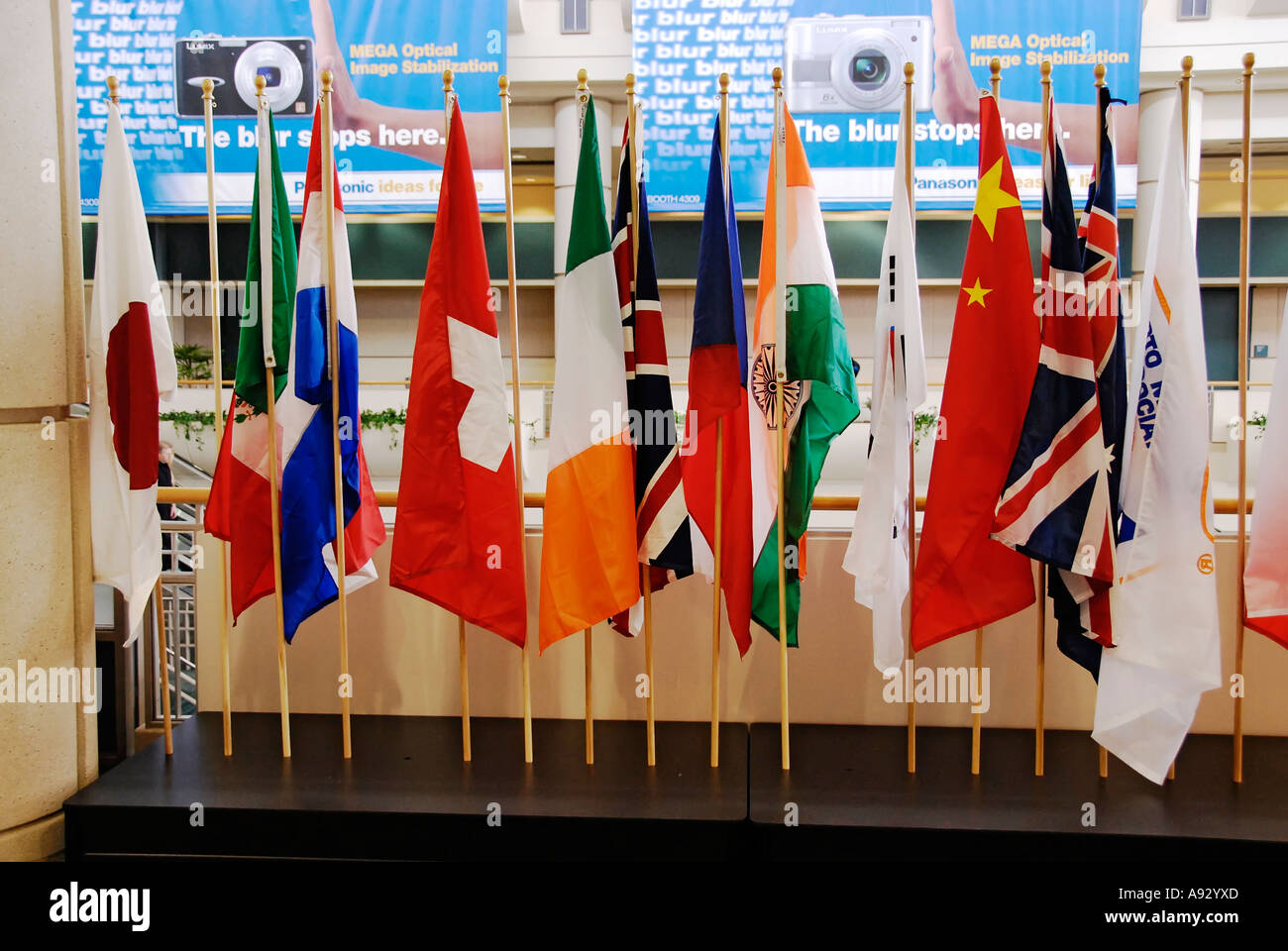 International flags on display at the Orange County Convention Center Orlando Florida FL Stock Photo