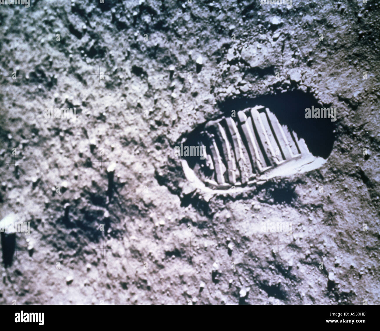 Astronaut Footprint on the Moon   Apollo 11 Mission  July 20, 1969 Stock Photo