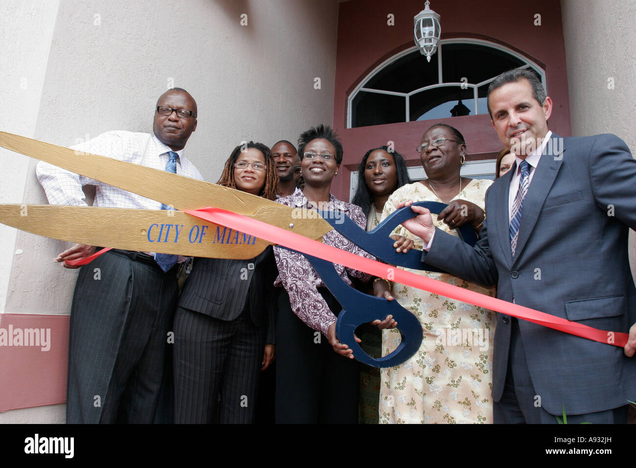 Miami Florida,Model City,new affordable housing ribbon cutting ceremony,Mayor Manny Diaz,commissioners,new owners,FL070523058 Stock Photo
