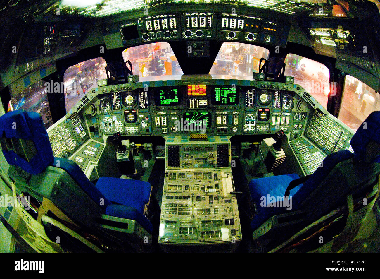 Inside of the cockpit of the space shuttle. Stock Photo