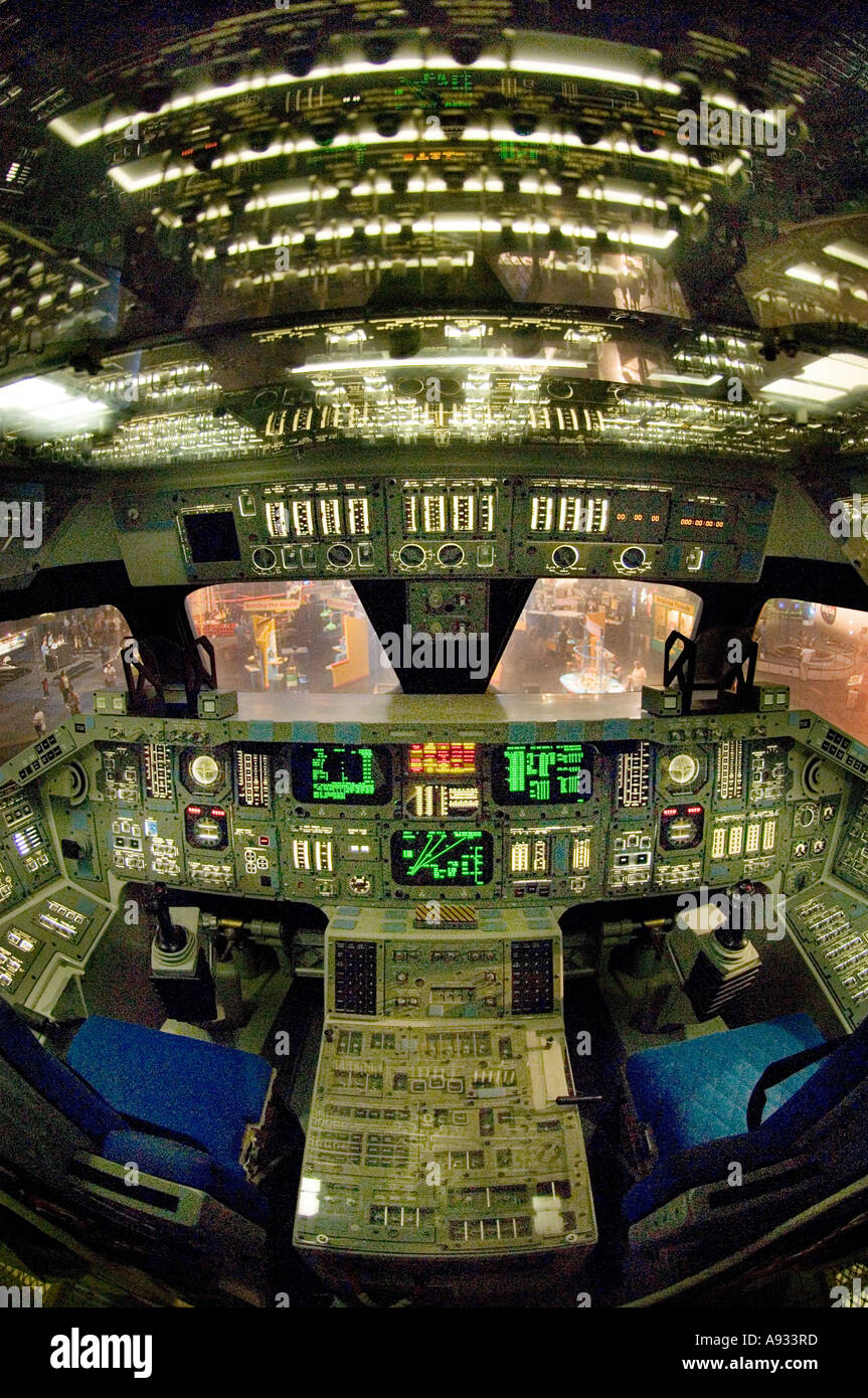 Inside of the cockpit of the space shuttle. Stock Photo