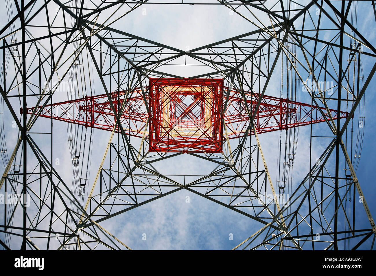 Electricity pylon, view from below Stock Photo - Alamy