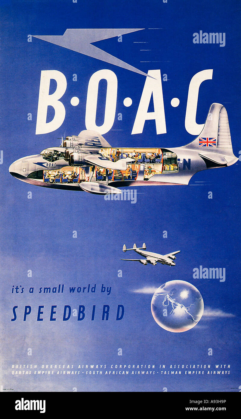 BOAC Speedbird 1946 poster showing the Short Solent flying boat based on the Sunderland making it a Small World Stock Photo