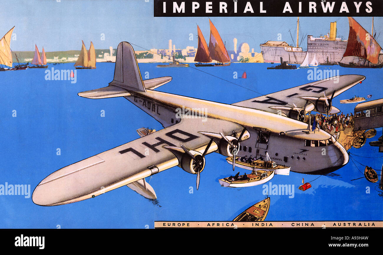 Imperial Airways 1936 Brochure for the airline illustrated with the first Short Empire flying boat Canopus in the Middle East Stock Photo