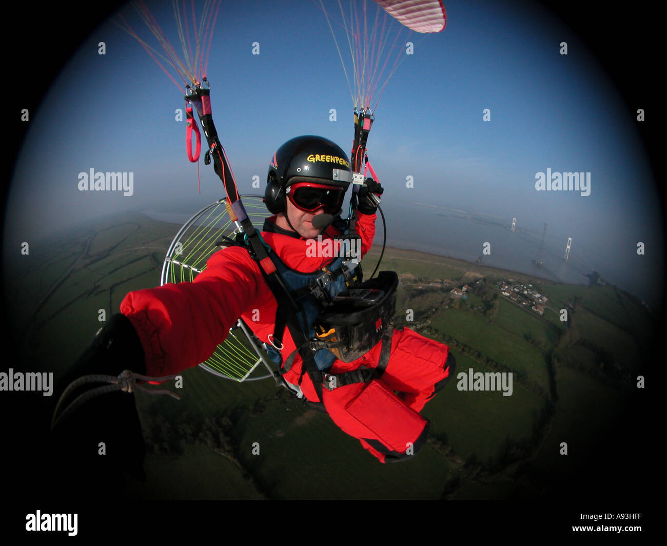 Motorised Paraglider Paramotor severn Estuary UK Stock Photo Alamy