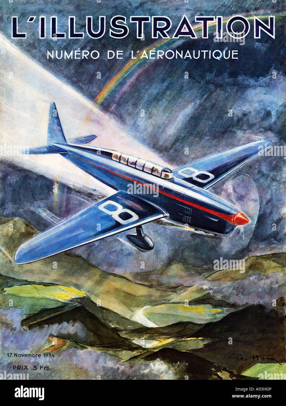 Illustration Aeronautique cover of the 1934 French illustrated magazine for its aviation issue in November Stock Photo