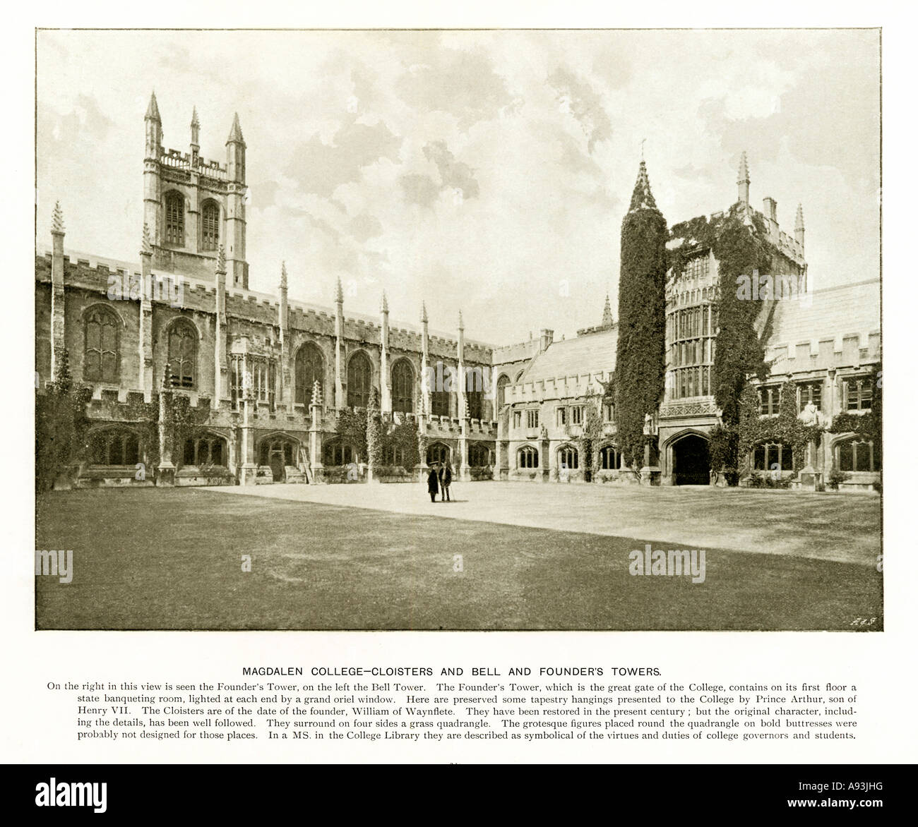 Magdalen College Oxford Edwardian photo of the founders tower and the