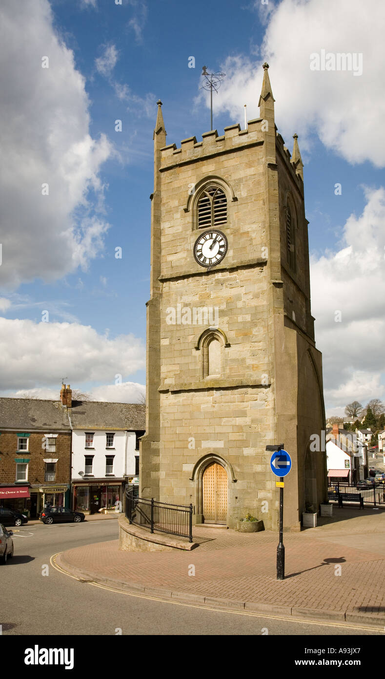 Central clock tower with weather vane depicting a freeminer Coleford Forest of Dean Gloucestershire England UK Stock Photo