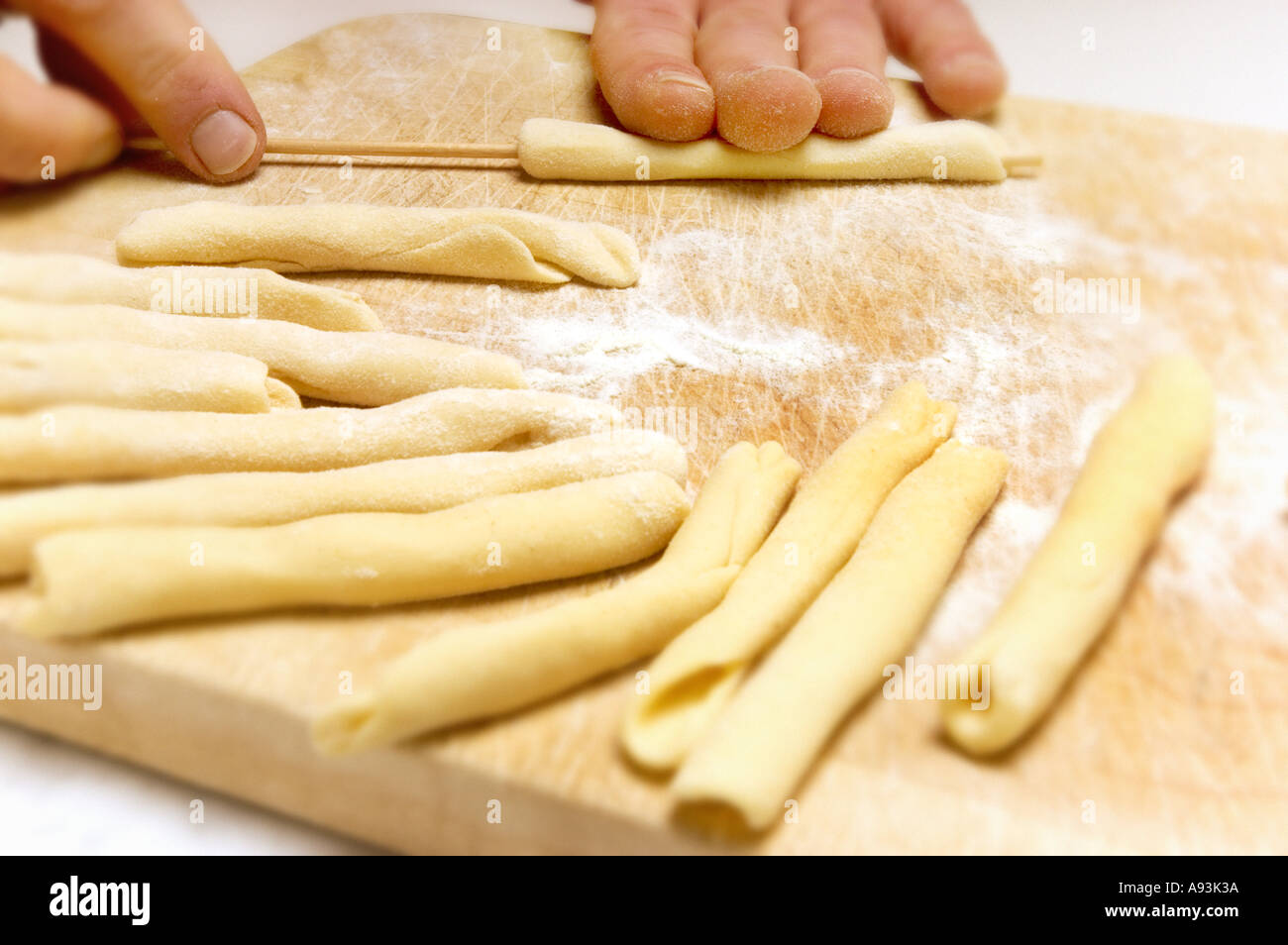 the making of Maccheroni siciliana PASTA speciality special Stock Photo