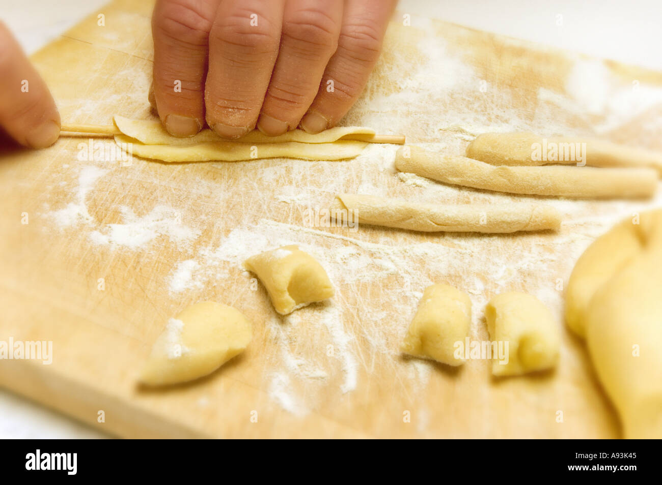 the making of Maccheroni siciliana PASTA speciality special Stock Photo