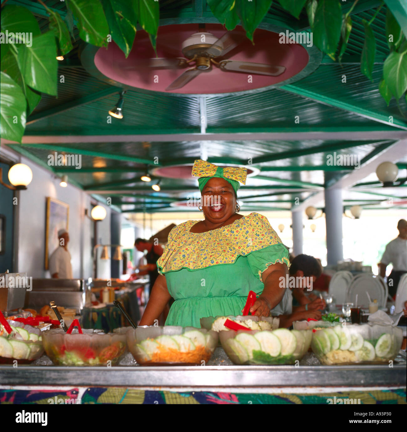 West Indian Cook waitress tropical resort holiday food restaurant