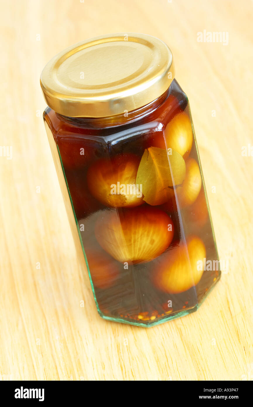 Pickled Onions in Rich Malt Vineger vertical Stock Photo Alamy