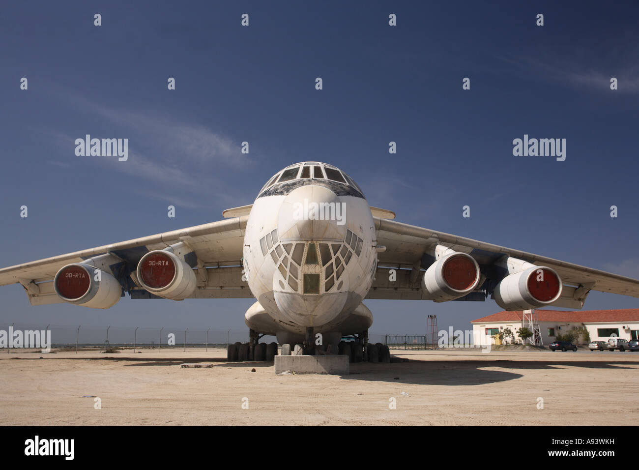 Adandoned Ilyushin Il 76 transport parked in a small airfield in the United Arab Emirates UAE Stock Photo